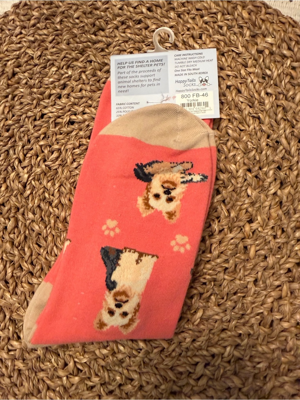 Happy Tails Yorkshire Terrier Yorkie Novelty Crew Socks Coral Pink Unisex - Picture 3 of 3